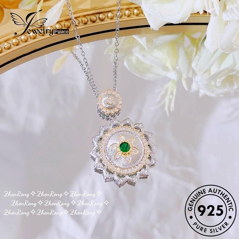 Jewelrypalace ชุดเงินมรกตสร้อยคอผู้หญิงดอกไม้เดิม 925 Retro S257-F01