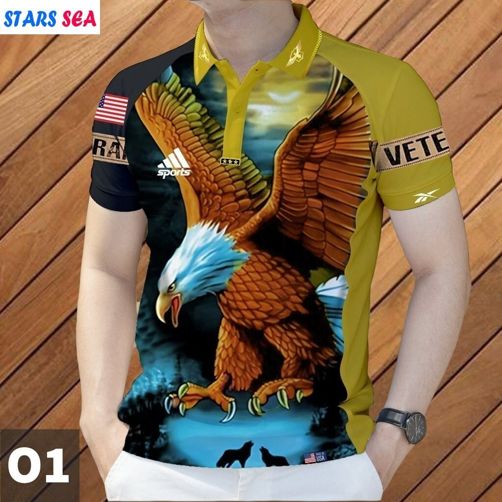 อาร์ซี นกอินทรี รูปแบบพิมพ์ผู้ชายเสื้อโปโลระเหิดเสื้อโปโลเครื่องแบบ
