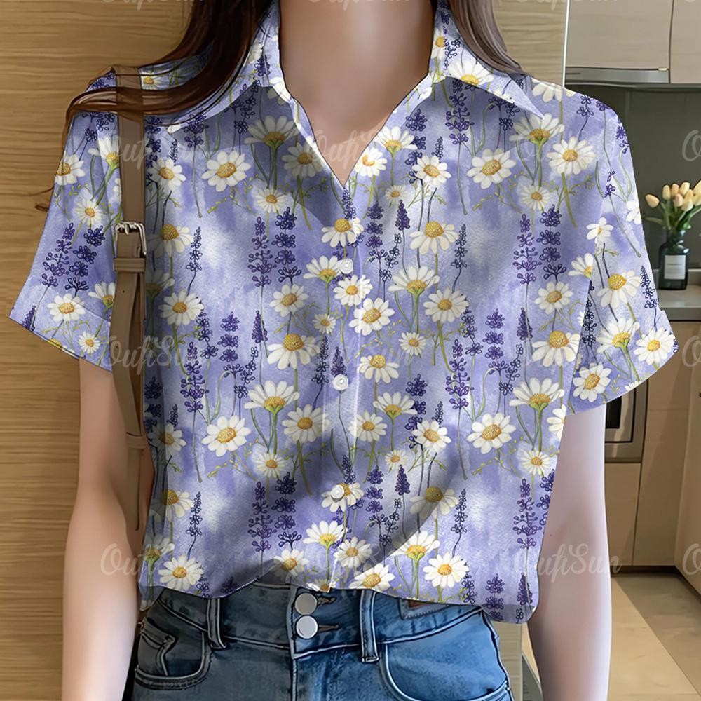 เสื้อลายดอกไม้ Rainbow สไตล์ฮาวาย แขนสั้น ไซส์ใหญ่