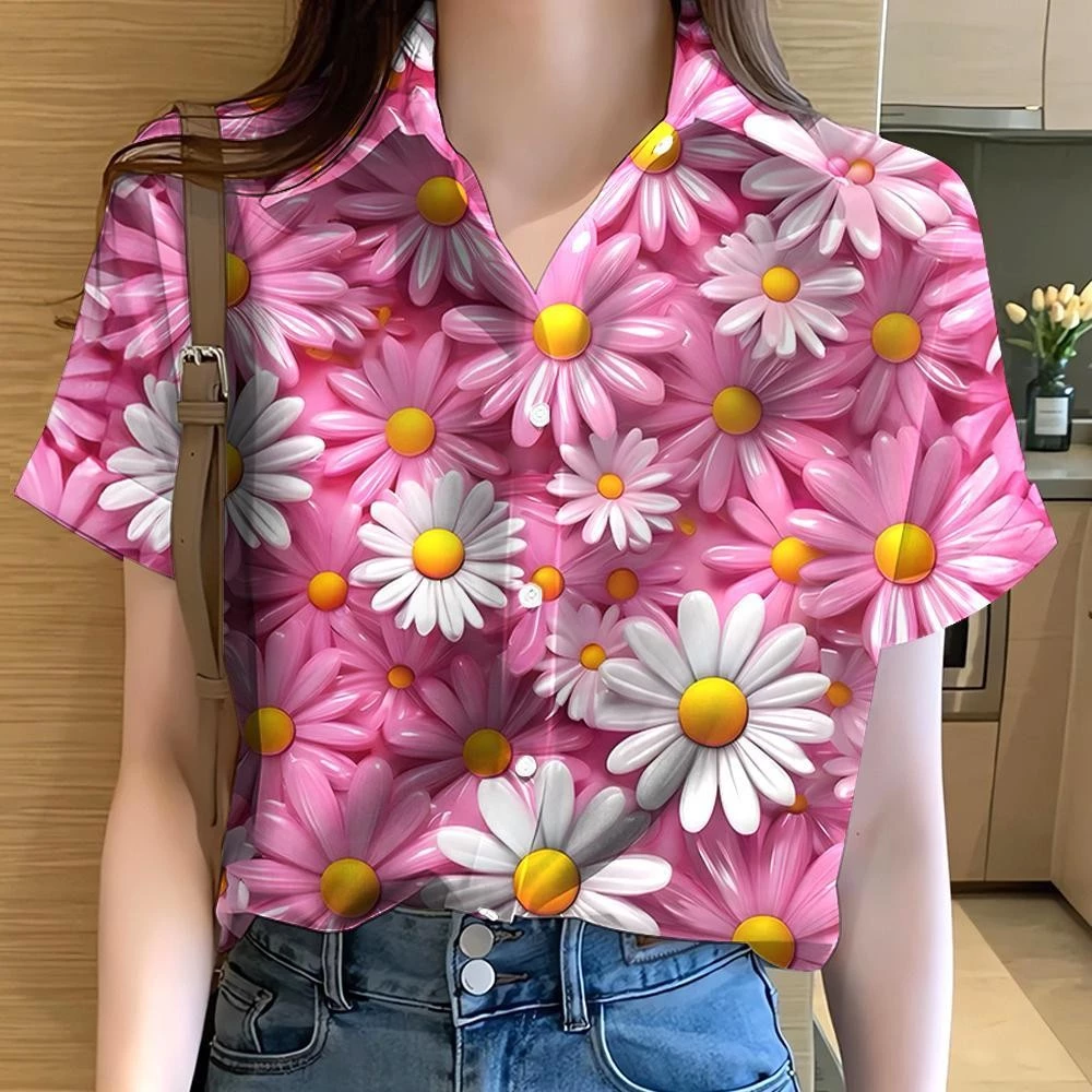 เสื้อลายดอกผู้หญิง ลายรุ้งกราฟฟิตี้ แขนสั้น ไซส์ใหญ่