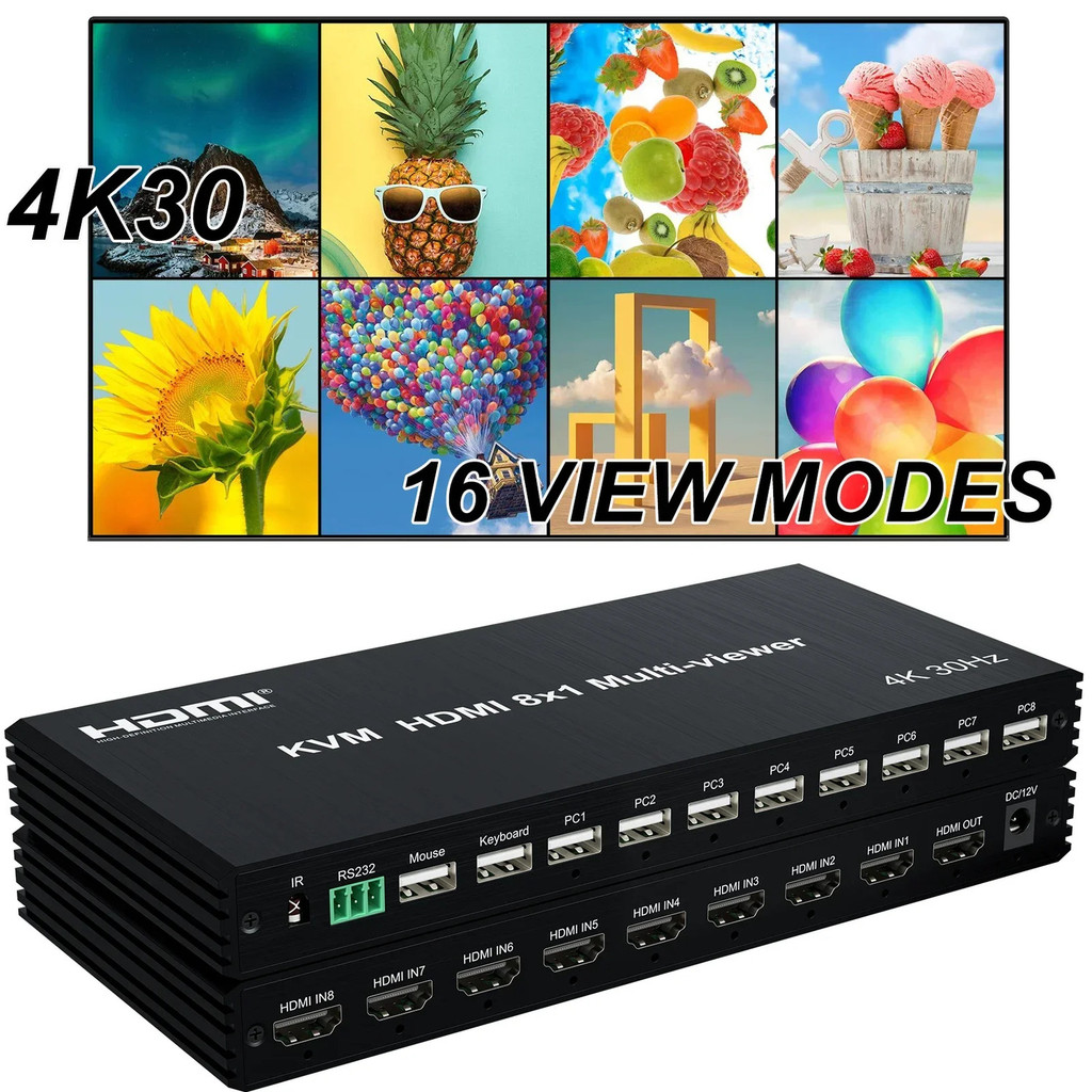 Bộ chuyển đổi KVM Bộ chia tín hiệu HDMI 4K 30Hz 8x1 6x1 4x1 công tắc 4x1 Quad Multi-viewer liền mạch cho 8 chiếc chia sẻ bàn phím USB Bộ điều khiển chuột