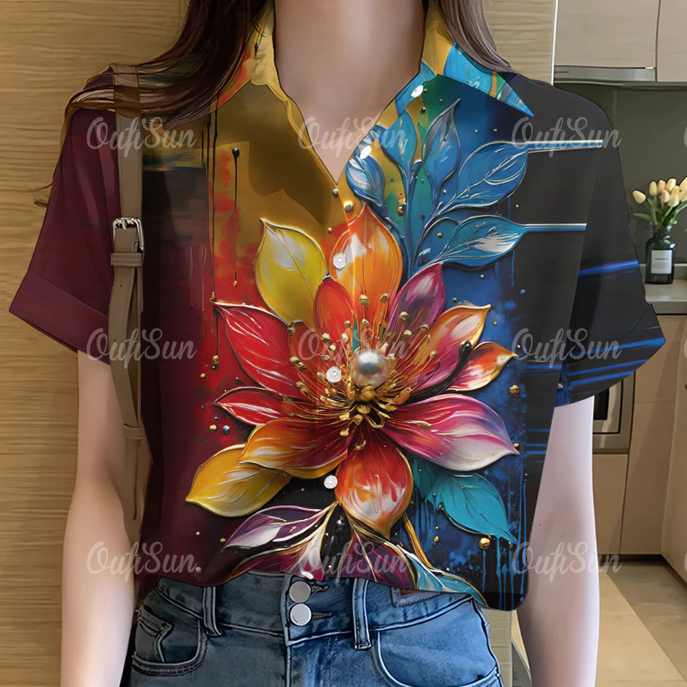 เสื้อผู้หญิงลายดอกไม้ เสื้อแขนสั้นฮาวายโอเวอร์ไซส์ 15 thumbnail 7