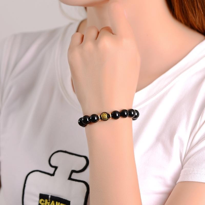♞Black Stone Twelve Zodiac Beads Bracelet Retro Couple Bracelet