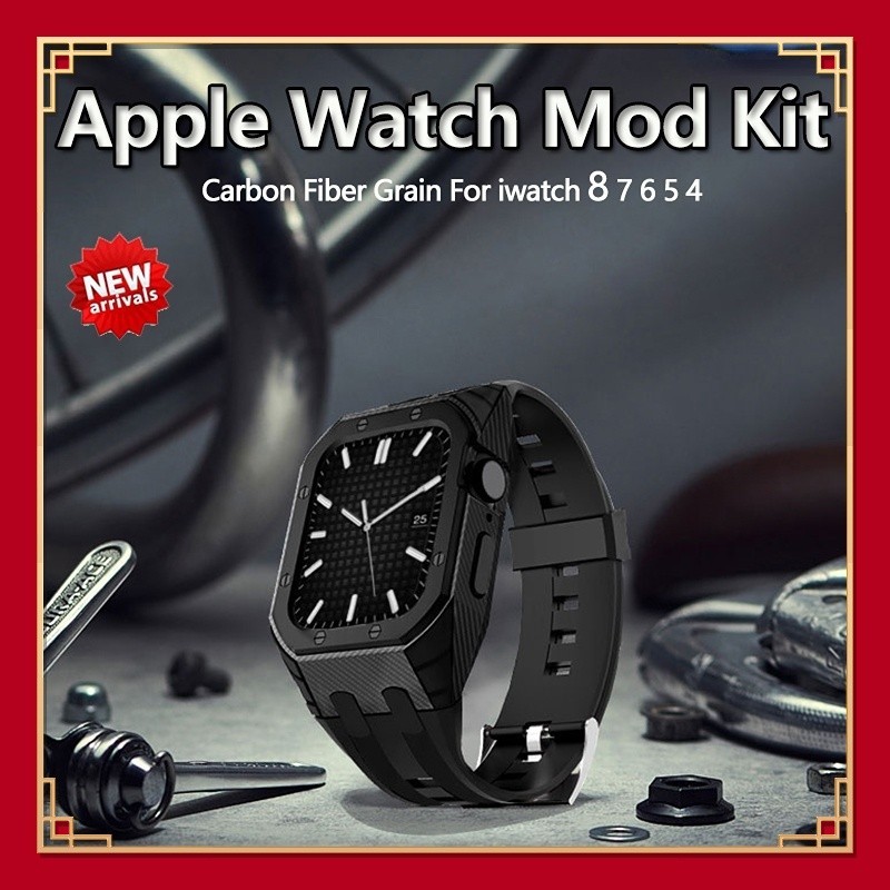 เคสคาร์บอนไฟเบอร์ และสายนาฬิกาข้อมือซิลิโคน ดัดแปลง สําหรับ Apple Watch 8 7 6 5 4 Se iWatch Series