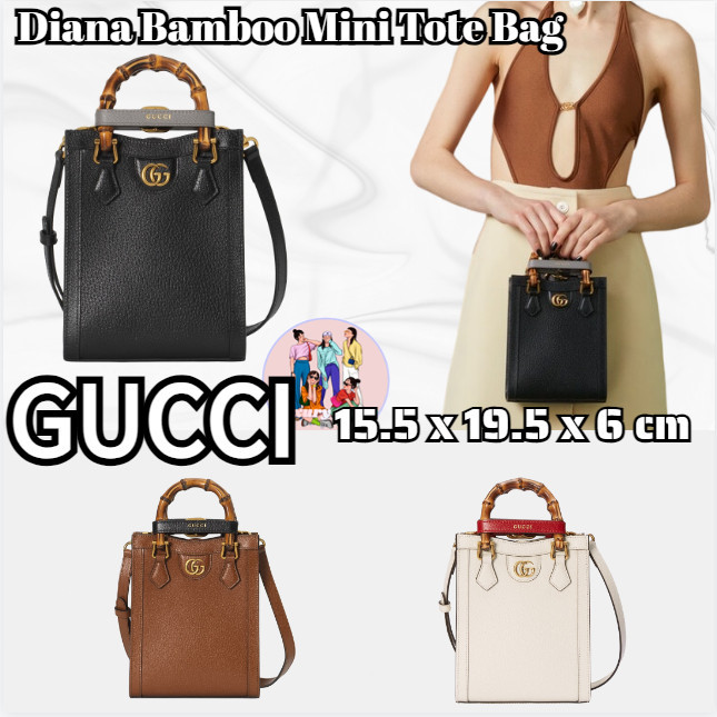 ♞,♘,♙Gucci Gucci Diana Bamboo Mini Tote Bag/กระเป๋าผู้หญิง/กระเป๋าสะพายข้าง/กระเป๋าสะพายไหล่/รุ่นล่