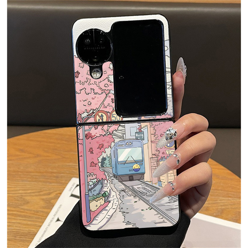 Insเกาหลีน่ารักcherry Blossomรถไฟหนังเคสโทรศัพท์สําหรับOPPOค้นหาN2flip N3Flip N2 flip N3 flip N3Flip