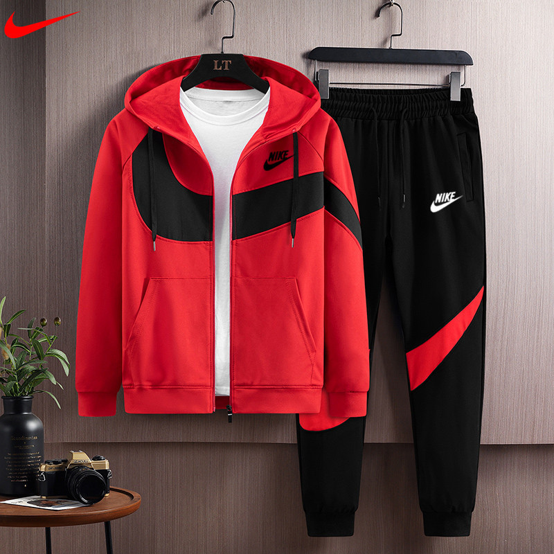 Nike ของแท้ 100% ชุดเสื้อกันลม และกางเกงวอร์ม มีฮู้ด พลัสไซซ์ สําหรับผู้ชาย
