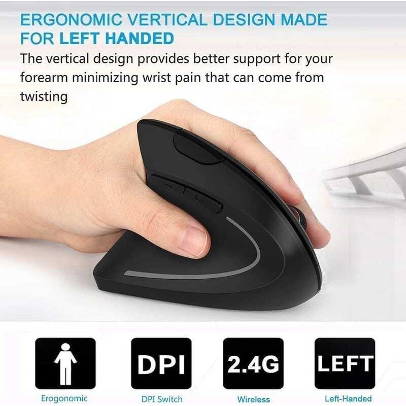 Left Jomaa Ergonomic Hand 2.4G Left-Handed Wireless Vertical Windows Laptop Computer Mouse for Left 