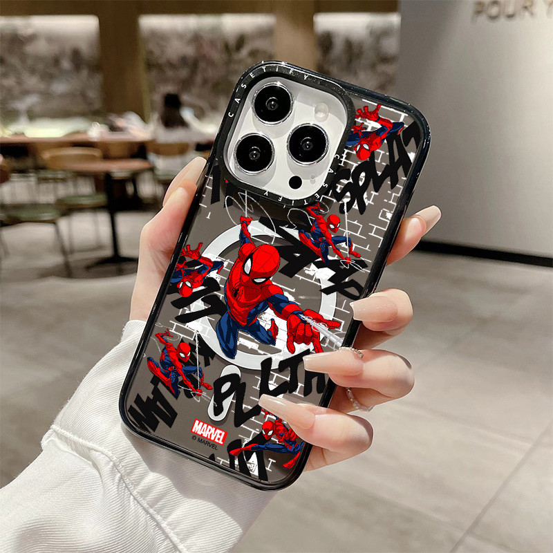 การ์ตูน Spider-Man Label ไร้สายชาร์จแม่เหล็กสําหรับ IPhone 11 14 15 Pro Max 12 13 Pro Max ฝาครอบ 14 PLUS 15 PLUS ซิลิโคนนุ่มกันชนกันกระแทก