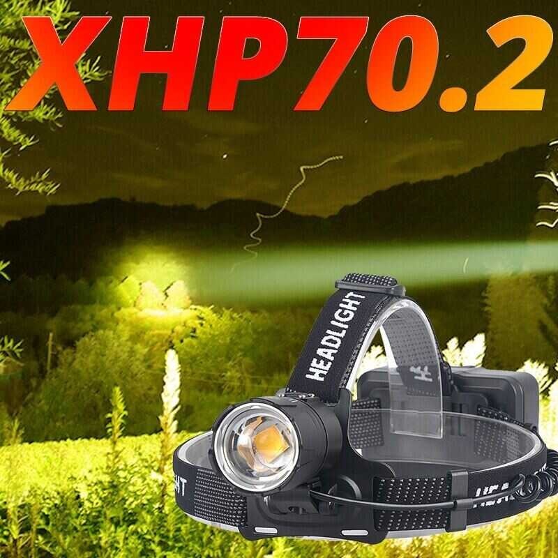Xhp70.2 Powerful Led Headlamp Xhp70 Yellow White Led Headlight Fishing Camping Zoom USB Rechargeabl