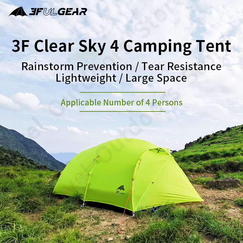 3F UL GEAR QingKong4 Ultralight 4Persons Camping Tent Self Supporting 3-4 Seasons Waterproof Outdoor 15D/210T Tent With