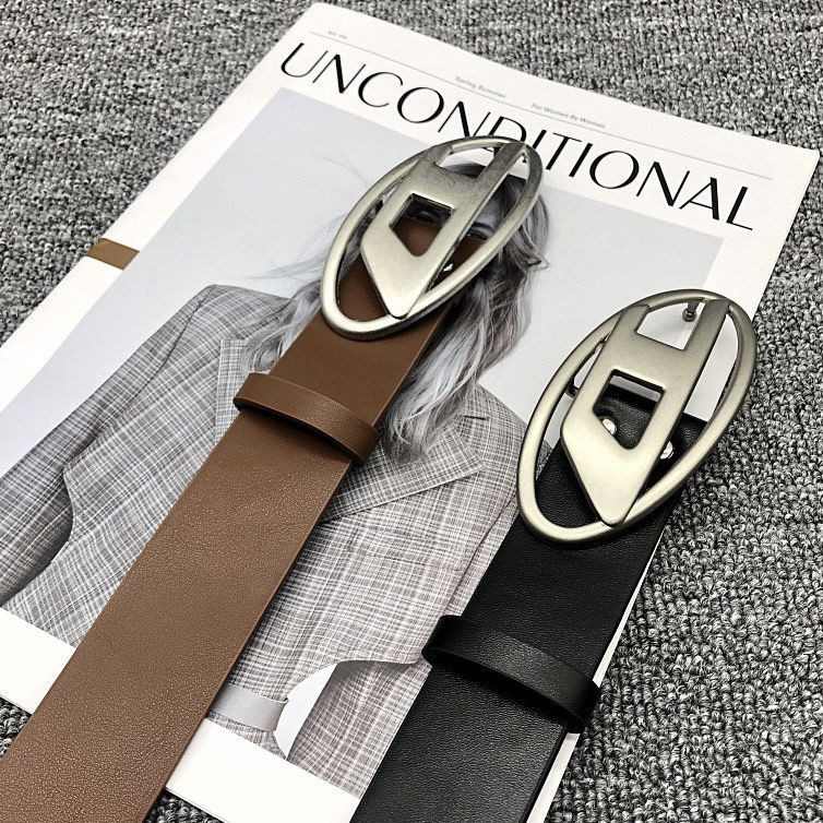 Diesel Zhou Bichangs Same Style American Retro Ins Leather Belt Die Same Style Big Hardware Buckle Letter Logo Belt Tre