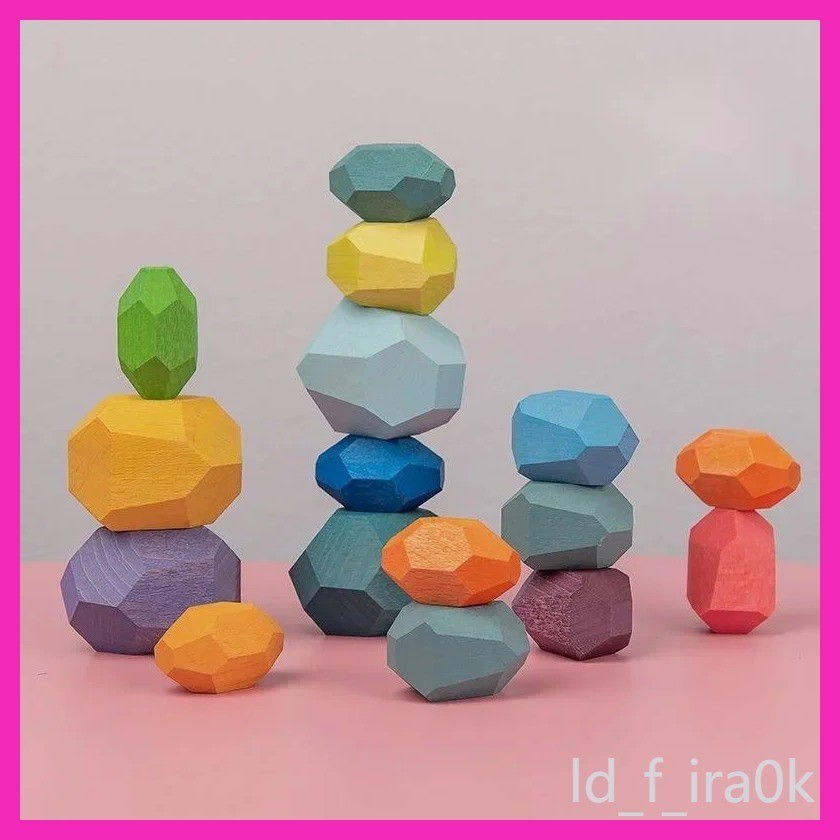Rainbow Wooden Stones Building Blocks for Children, Colorful Stacking Balance Games, Montessori Edu