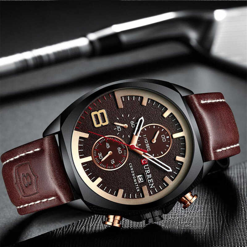 Fashion CURREN Men's Sport Chrono Clock Watch Casual Men Quartz Leather Strap Military Waterproof C