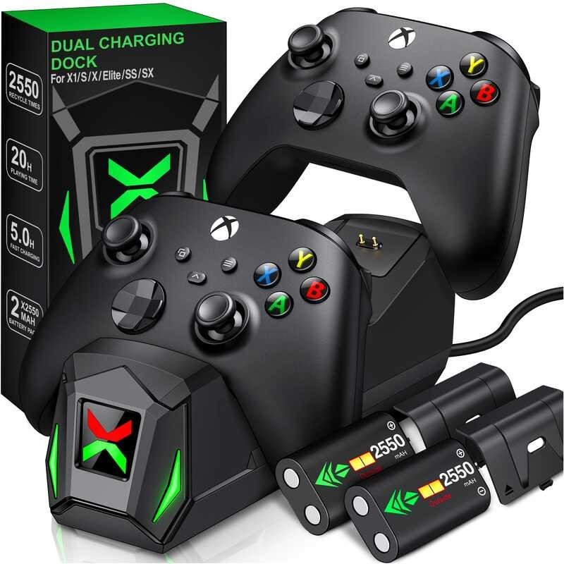 Dual ที่ชาร์จความเร็วสูงสำหรับ X/S/Elite Series X/S Wireless Controller 2X255 0Mah แบตเตอรี่แบบชาร์จไฟได้สำหรับ Xbox One