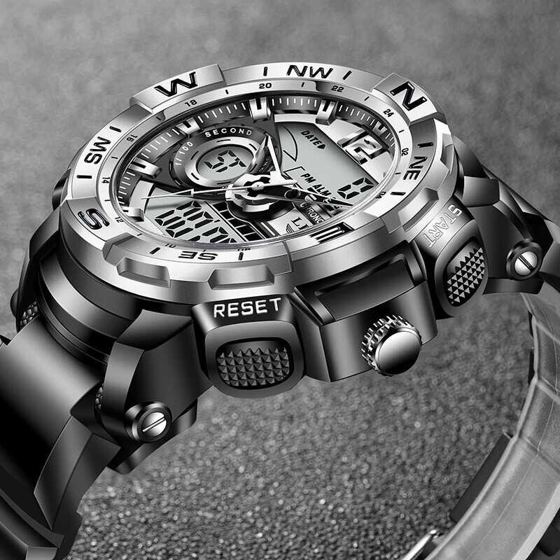 LY LIGE Sport Digital Men Watch Creative Diving Watches Men Waterproof Alarm Watch Dual Display Qua