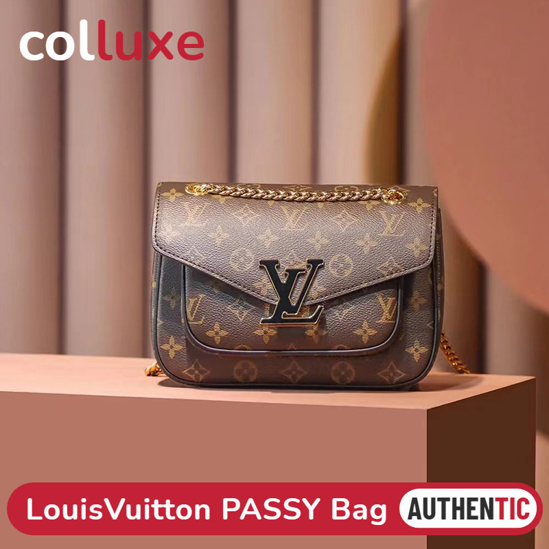 ♞ของแท้หลุยส์วิตตอง LV Louis Vuitton PASSY สุภาพสตรี/กระเป๋าสะพายไหล่/กระเป๋าโซ่