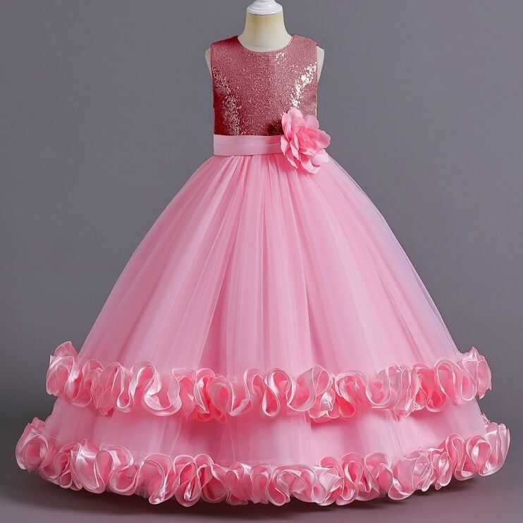 ❤ Kids Girls A-Line Floor Length Dresses Wedding Evening Gowns Sequin Vest Garment Flower Elegant