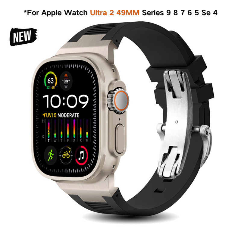 สายนาฬิกาข้อมือยาง แบบนิ่ม สําหรับ Apple Watch Ultra 2 49 มม. 45 มม. 44 มม. 42 มม. iWatch Series 9
