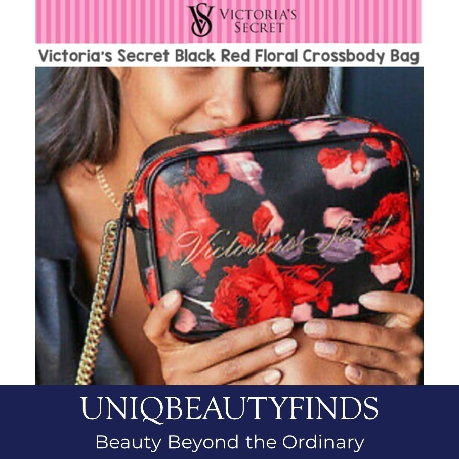 COD Victoria's Secret Black Red Floral Crossbody Bag Handbag Purse