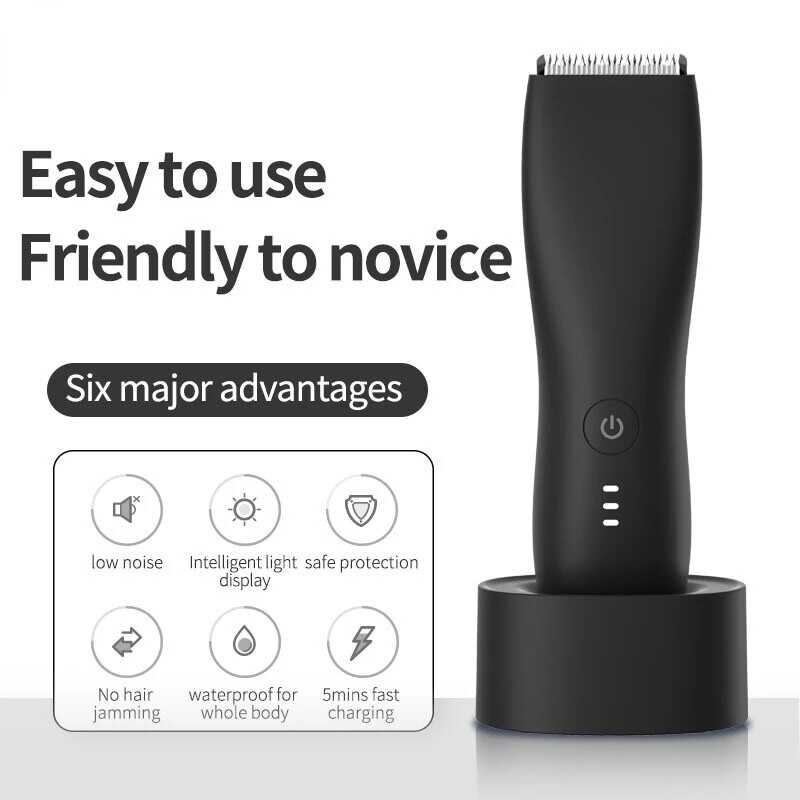 Men Pubic Trimmer Electric Groin & Shaver for Balls Body Hair Clipper with Charging Dock Waterproof