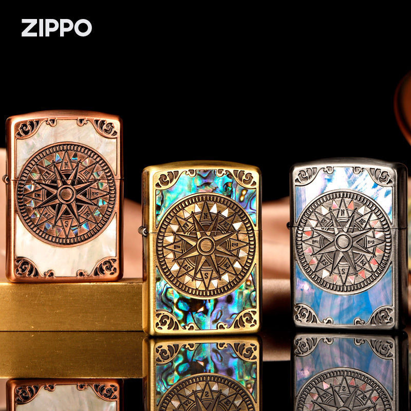 ♞,♘ไฟแช็ก Zippo เวอร์ชั่นญี่ปุ่นของ Love Sea Compass เข็มทิศสีสันสดใสรุ่นเกราะสองด้านลายนิ้วมือ