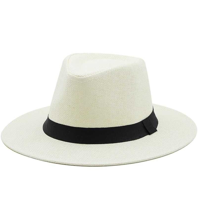 Women Fashion Summer Men Straw Sun With Wide Brim Panama For Beach Fedora Jazz Hat Size 56-58CM