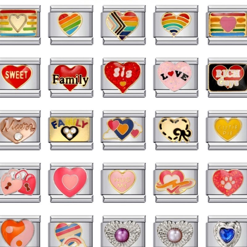 2024 หญิงสาว Y2k แฟชั่นสีสันสดใสเคลือบหัวใจ Charm Links Fit 9 มม.สร้อยข้อมือสแตนเลสทํา DIY สาวเครื่องประดับ