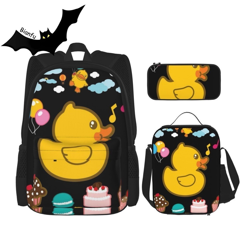 B.duck School Backpack Set Canvas Girls Boys School Bags Travel Bookbags 3 in 1