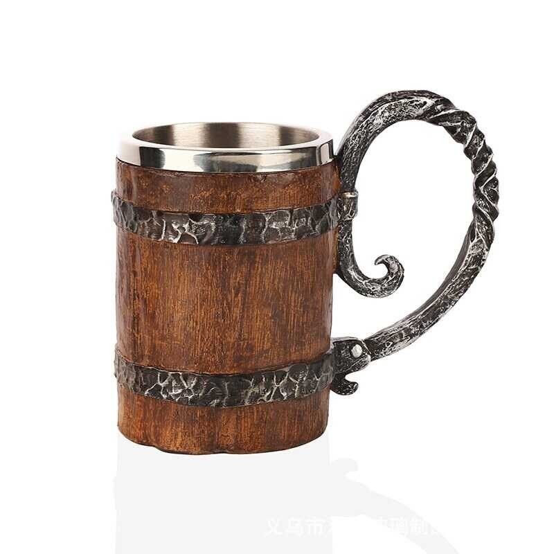 550ml 【hot】 2021 Viking Wood Style Beer Mug As Christmas Gift Simulation Wooden Barrel Bear Cup D en