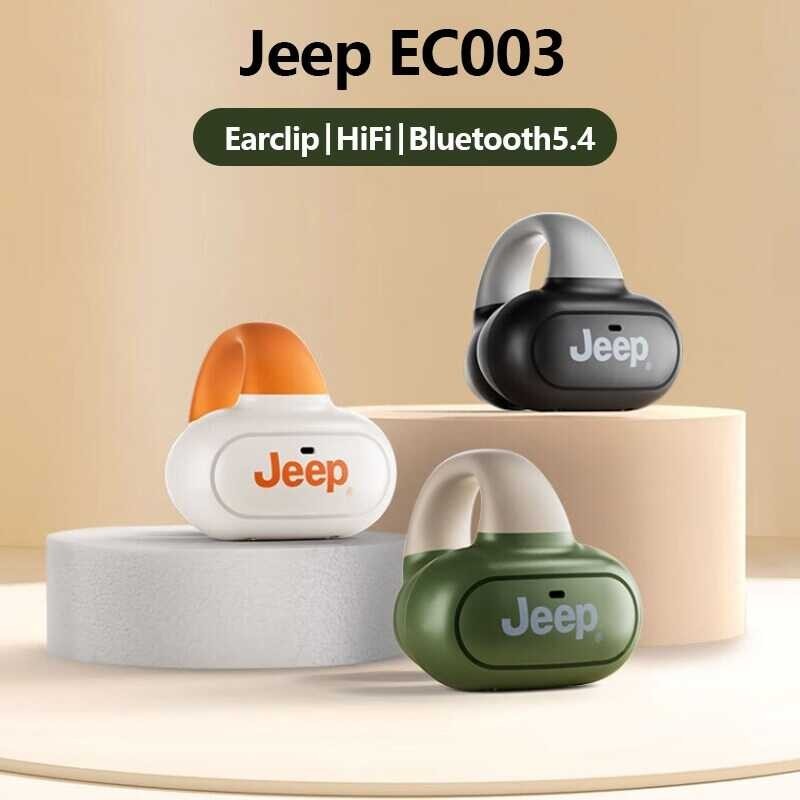 Jeep Ec003 Headphones,Bluetooth 5.4 Earphones, Open Ear Clip Headsets Mic,Mini Wireless Earbuds Blu 
