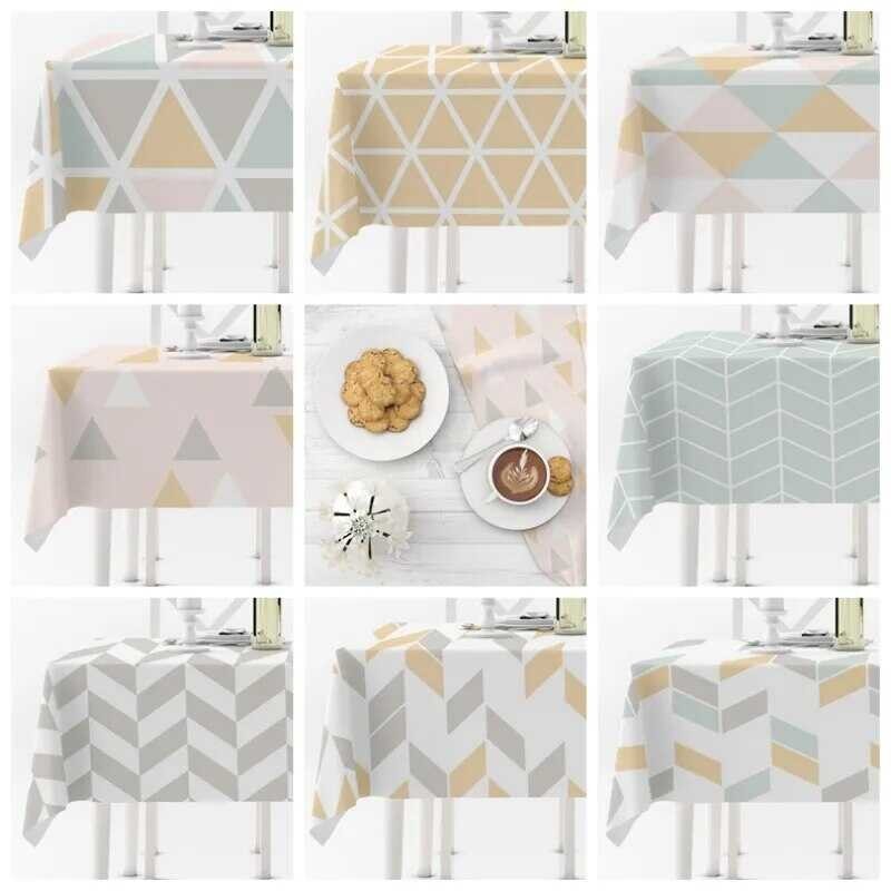 Tablecloth nawei8 Rectangular Geometric Grid Green Yellow Pink Dinning Decoration Anti-stain Waterp