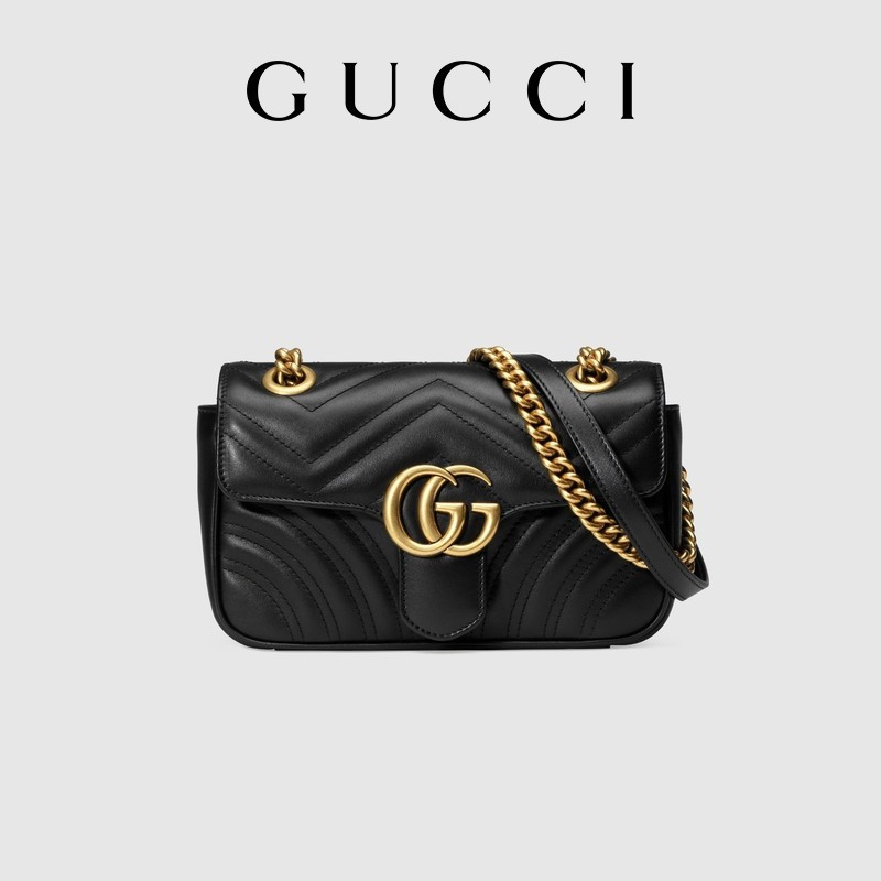 กระเป๋าสะพายคลาสสิกของผู้หญิง gucci ใหม่จัดส่งจากฝรั่งเศส/GG Marmont series กระเป๋าสะพายมินิขนาดเล็