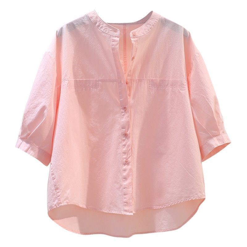 สีชมพูรอบคอเสื้อผู้หญิงฤดูร้อนหลวมกลางแขนเสื้อ ราคา ถูกที่สุด ดีลบีเคเค แกลเลอรีภาพที่ 9