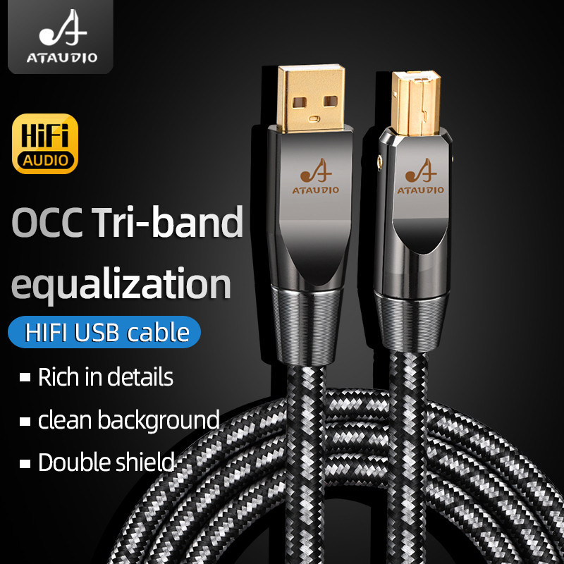 Ataudio HiFi สาย USB คุณภาพสูง 7N OCC USB ประเภท A ถึงประเภท B OTG Plated Gold Audio Cable สําหรับ PC DAC มือถือ