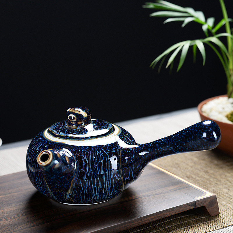 Ceramic Wire Drawing Kiln Transforms into Side Handle Tea Household Dream Starry Sky Single Ruyi Pot