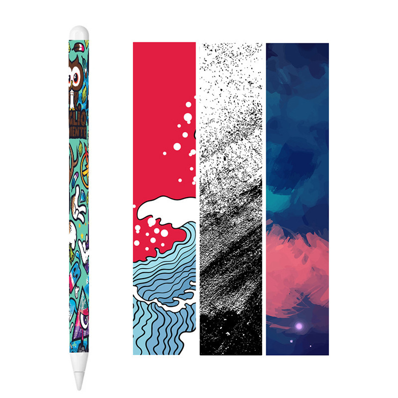 3pcs สีสันน่ารักรูปแบบ Matte Skin ฟิล์มห่อผิวสติกเกอร์โทรศัพท์สําหรับ Apple Pencil Pro / ดินสอ 3 USB-C Ultra Thin Full Body Ink สไตล์ Warp ฟิล์ม