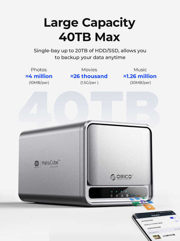 Personal ORICO NAS Network Attached Storage Automatic Backup 2/5 bay WELINE APP 40TB MAX Globle Acc