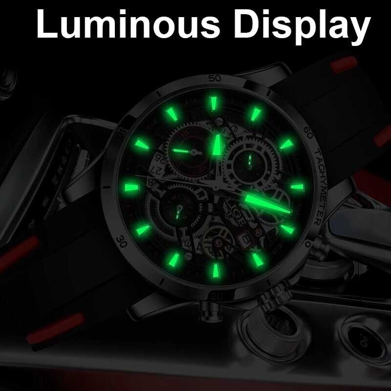 Watch New LIGE NAFIKA Silicone Strap Waterproof Fashion Sports Quartz Chronometer Cool Men's Watch+ 