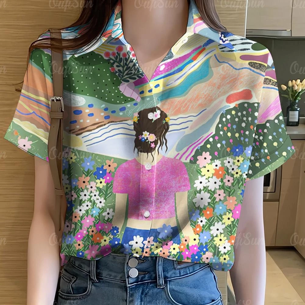 เสื้อเชิ้ตแขนสั้นพิมพ์ลายดอกไม้ สไตล์ฮาวาย