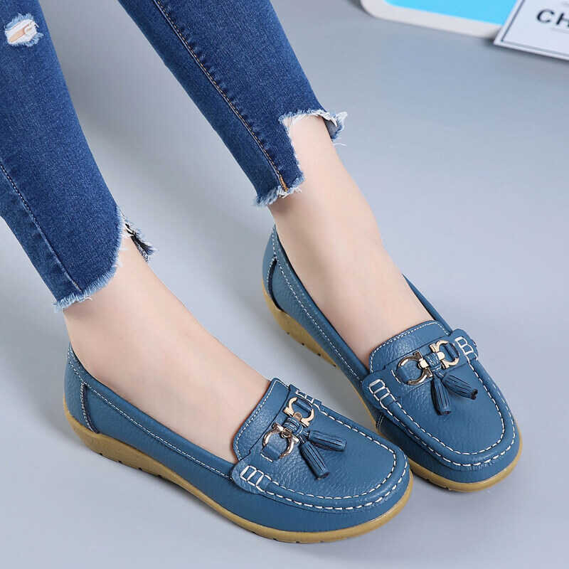 ♎ Leather Bohemia Sandals Women's Boat Flat Sandalsloafers Shoes Ladies Shoes Kasut Wanita Scholl loafers