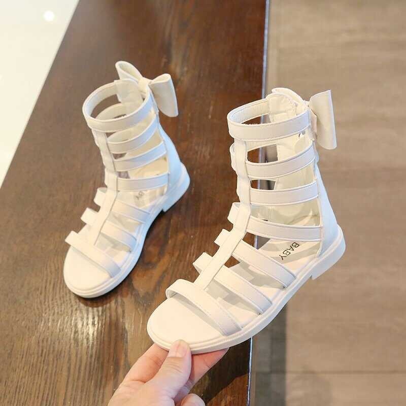 ♎ Fashion High-Top Girls Gladiator Roman Sandals Solid Color Bowknot All-Match Anti-Slippery Kids