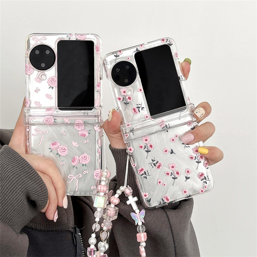 ใหม่เกาหลีน่ารักglitter Clear Roseผีเสื้อสร้อยข้อมือเคสโทรศัพท์สําหรับOPPO N3Flip N3 Flip N3Flip N2Flip N2 Flip N2Flipกันกระแทก