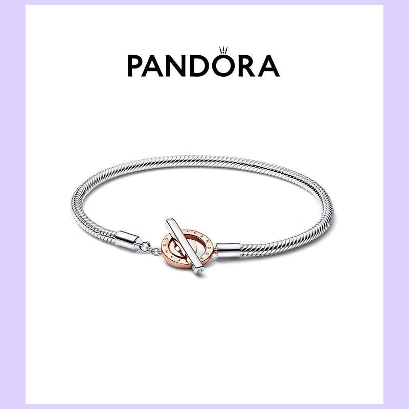 Pandora สร้อยข้อมือเงิน 925 จี้รูปตัว T สองสี หรูหรา สําหรับผู้หญิง