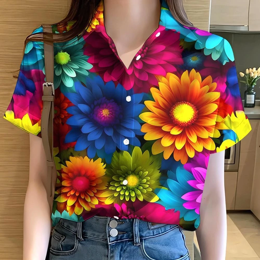 เสื้อลายดอกผู้หญิง ลายรุ้งกราฟฟิตี้ แขนสั้น ไซส์ใหญ่ thumbnail 3