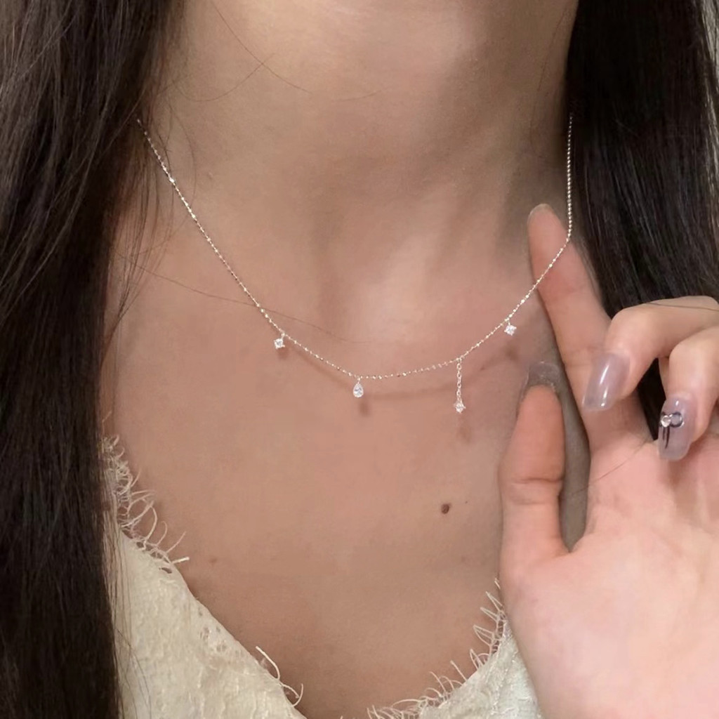 ♞สร้อยคอ ---  925 Silver Drop Tassel Zircon Necklace