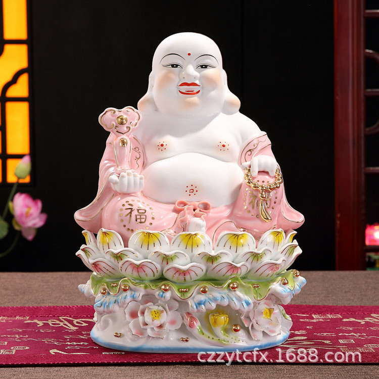 Ceramics  Ceramic Maitreya Buddha Statue Ceramic Crafts Jade Porcelain Water Seat Treasure Red