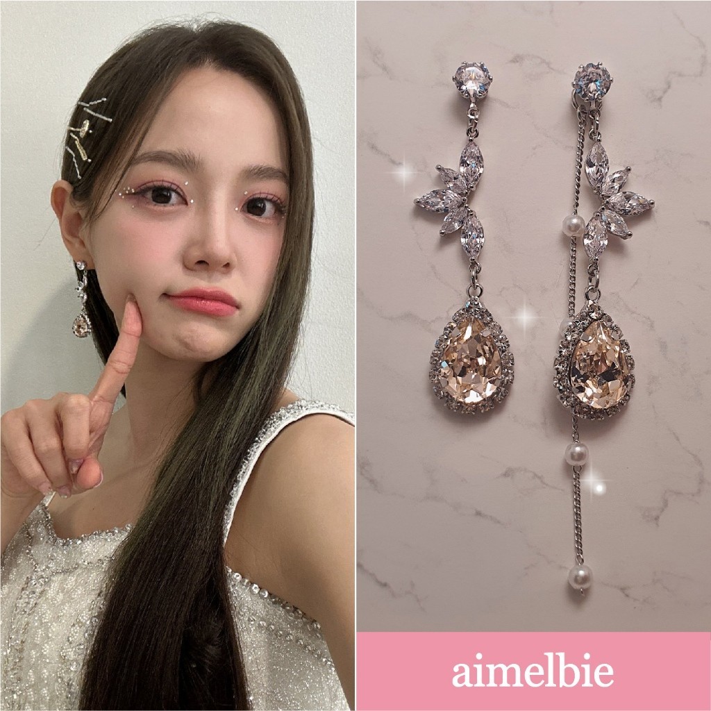 [ต่างหู Kim Sejeong]  เครื่องประดับ รูปแอมเมลบี้ สไตล์เกาหลี  ต่างหูคริสตัลสวรรค์ - สีชมพูแชมเปญ ve