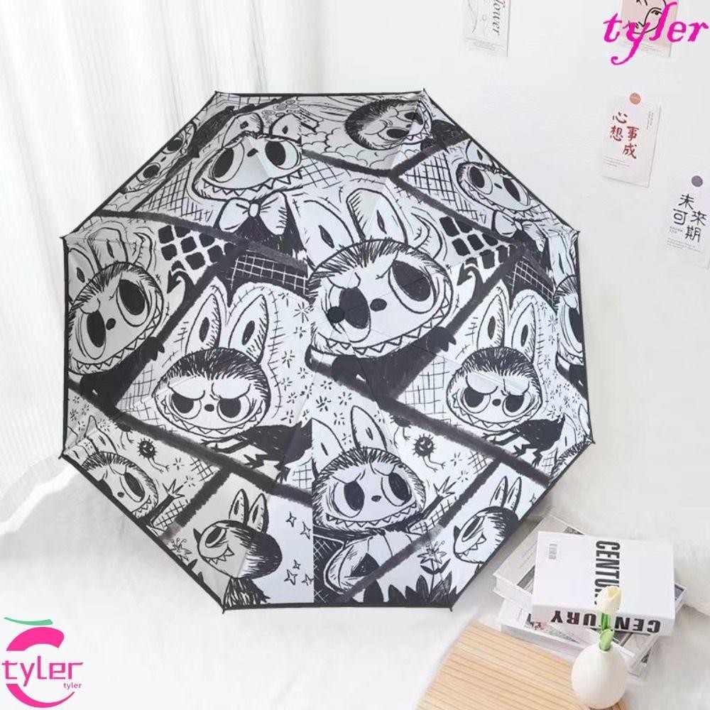 Tyler Labubu Time Umbrella, 8-Ribs Letter Labubu Sun Protection Umbrella, Kawaii Heart พิมพ ์ UV Pr