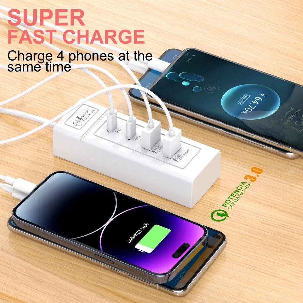 4 In 1 ปลั๊ก USB Power Strip Charger Station Splitter 5V4A USB TYPE C 3.0 Fast Charger ปลั๊กชาร์จโทร